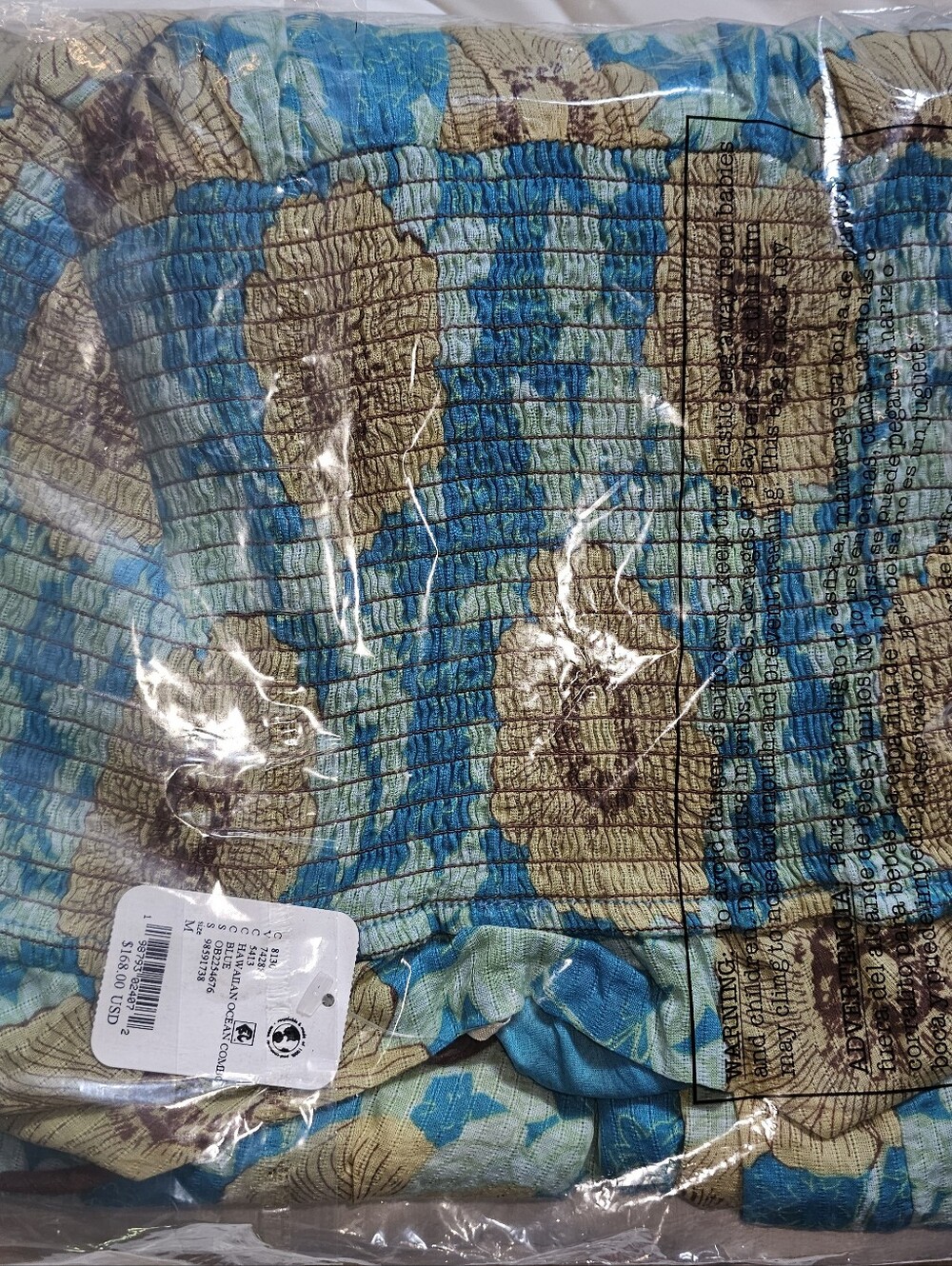 NWT Free People Hawaiian Ocean Combo Blue Smocked Tiered Midi Dress Size M - Picture 8 of 9